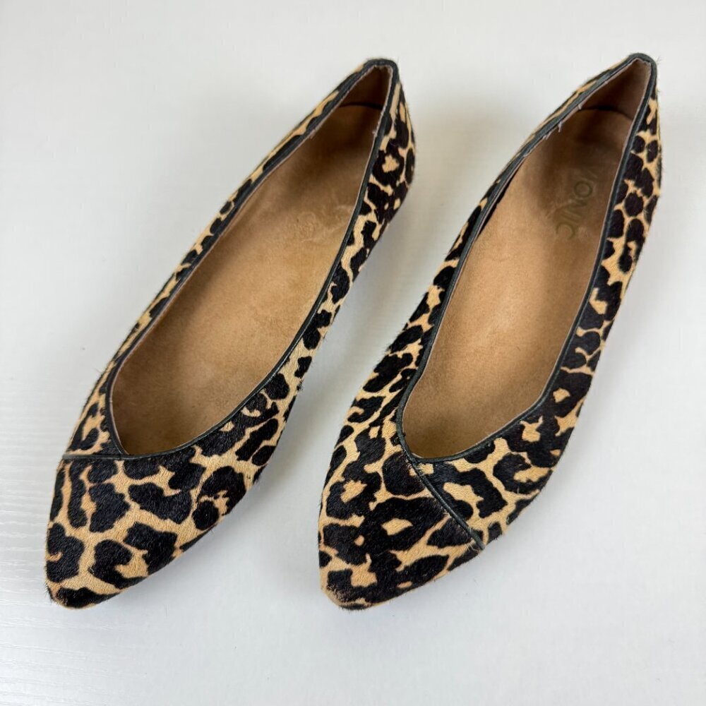Vionic Pointed Toe Leopard Flats